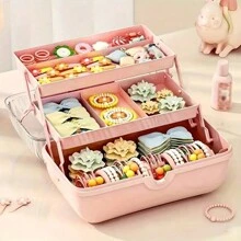 1pc 3-Tier Bowknot Hair Accessories Storage Box For Children, Portable Large Capacity Desk Makeup Organizer, Suitable For Hair Clips And Headbands Valentine Day