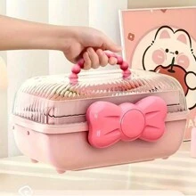 1pc 3-Tier Bowknot Hair Accessories Storage Box For Children, Portable Large Capacity Desk Makeup Organizer, Suitable For Hair Clips And Headbands Valentine Day