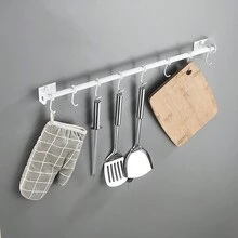 1pc 50cm Kitchen Utensil Storage Rack With Multiple Hooks, Suitable For Kitchen Tool Hanging Hook Shelf, 6 Rows Of Hooks, Wall Mounted With Drilling - Multicolor - View 7