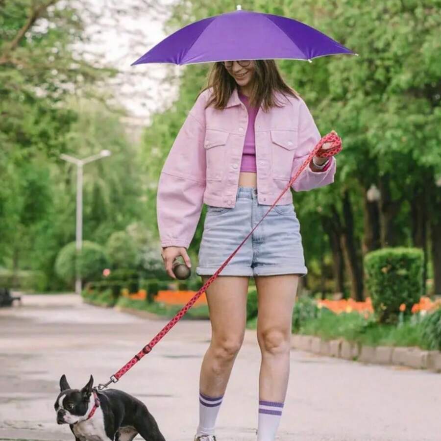 雨傘帽防紫外線遮陽帽，男女兩用，可放雙手的雨傘帽，防雨帽 - 西瓜色 - 查看 1