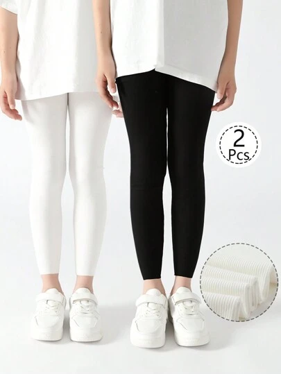 2/1 双女童紧身裤，儿童紧身裤，婴幼儿短款紧身裤，竖条纹，黑色，白色，纯色，多色，轻盈春夏季，简约时尚，适合日常穿着，柔软舒适的紧身裤，可搭配短袖，返校季，休闲百搭，学生，新学期，返校，教室