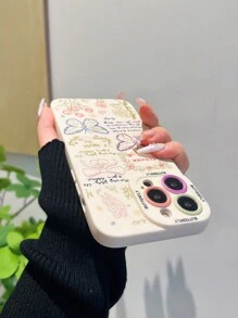 1pc Oil-Sprayed Silicone White Camera Protective TPU Case With Butterfly & Flower Pattern Compatible With IPhone - White - View 4