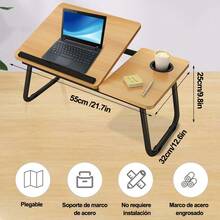 Mesa Plegable Soporte para Laptop - con Portavasos y Diseño con Ranura Inclinación Ajustable de 5 Niveles Soporte Plegable Escritorio Portátil para Comer Escribir Jugar Sofá de Trabajo (nuez) - Caqui - Ver 5