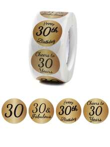 1 Cuộn/500 Miếng Vàng Chúc Mừng Sinh Nhật Lần Thứ 30/40/50, Nhãn Dán Thẻ Trang Trí Quà Tặng Sinh Nhật, Nhãn Dán Chúc Mừng Sinh Nhật Niêm Phong Nhãn Gói Quà Tặng Nhãn Dán Album Ảnh, Nhãn Dán Lời Chúc Sinh Nhật Hoạt Hình, Trang Trí Túi Kẹo, Trang Trí Bánh, Trang Trí Tiệc Sinh Nhật, Túi Gói Quà Tiệc Tròn Nhãn trang trí, 4 nhãn dán thiết kế - Vàng - Xem 10
