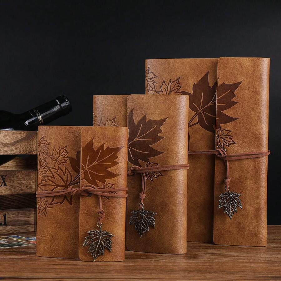 1 pieza con diseño de hoja Cuaderno , café marrón retro Cuaderno para oficina
