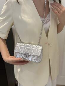 Summer Lightweight Exquisite Texture Small Bag For Women, 2024 New Silver Small Square Bag With High-End Chain, Crossbody Bag