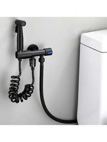 1set Stainless Steel Toilet Companion Spray Gun Set, High Pressure Flush Spray Gun,3meters/9.8ft Spring Hose, One In Two Out Three Corner Valve, Bidet Sprayer For Toilet, Home Essential Bathroom Bathroom Accessories Bathroom Tools - 1 Set - View 2