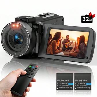 Nicamery Digital Video Camcorder Full HD 1080P 15FPS 36MP 3.0 Inch 270 Degree Rotatable LCD Screen 16X Digital Zoom Camera With 2 Batteries (Black)