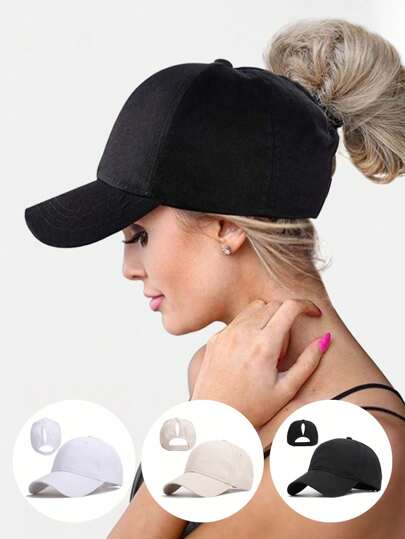 1pc Classic Solid Color Ponytail Baseball Cap, Breathable Sun-Shading Hat, Versatile For Daily Casual Wear, Summer