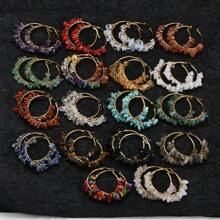 1 对波西米亚风格不锈钢不对称天然石串珠耳环，完美的夏日假日配饰 - 彩色 - 查看 2