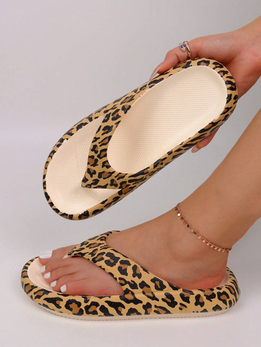 Women's Thick-Soled Slipper Sandals With Toe Separator, New Summer Leopard Print Fashion Patterned Slides, Randomly Selected - Leopard Beige - View 1