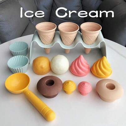 KIDNOAM 15入組可分解海灘玩具套裝，包括北歐風格小麥秸稈製成的冰淇淋玩具和挖沙工具