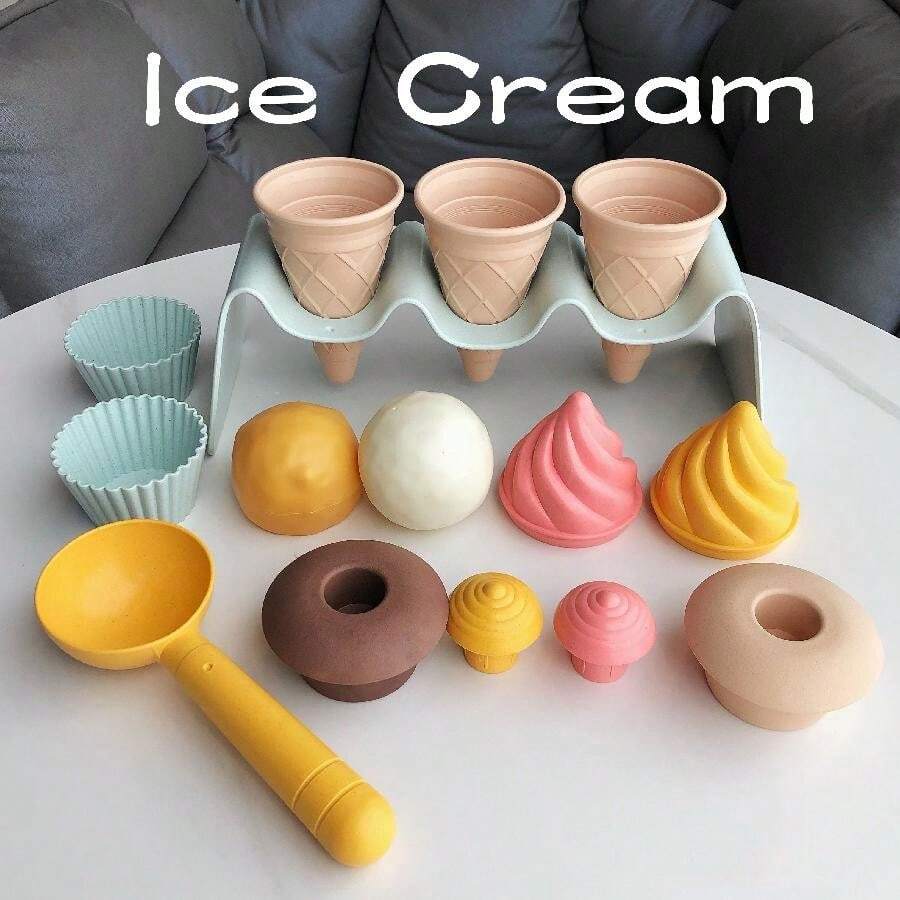 KIDNOAM 15pcs Detachable Beach Playset Including Wheat Straw Ice Cream Toys & Sand Digging Tools In Nordic Style - Multicolor - View 1