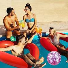 Inflatable Heart Design Swimming Ring Red And 20 Inch Inflatable Glitter Beach Ball -Friendly PVC For Bachelorette Party, Swim Tube Rings, River Lake Beach Floaty - Multicolor - View 1