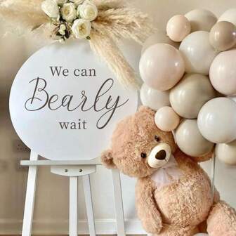 We Can Bearly Wait Decal Teddy Bear Newborn Shower Stickers Gender Reveal Neutral Party Decals For Balloon Arch Bear Theme Newborn Shower Stickers Decal Sign Decorations Photo Props,Christmas