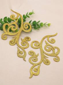 2pcs Gold Hollow Out Embroidery Applique Patch With Adhesive Backing For Clothing Decoration