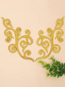 2pcs Gold Hollow Out Embroidery Applique Patch With Adhesive Backing For Clothing Decoration
