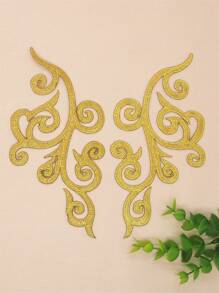 2pcs Gold Hollow Out Embroidery Applique Patch With Adhesive Backing For Clothing Decoration