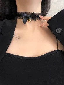 topshiny 1 件蕾丝铃铛颈链项链，性感女仆头饰网状领结项链，适合女士，猫角色扮演情人节