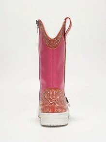 Women's Western Rhinestone Wing Ankle Boots With Buckle Trim - Lug Round Toe Low Heel For Special Events - 彩色 - 查看 6