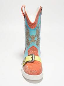 Women's Western Rhinestone Wing Ankle Boots With Buckle Trim - Lug Round Toe Low Heel For Special Events - 彩色 - 查看 5