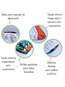 Kit 10 Fraldas De Pano Ecológicas Premium + 12 Absorventes - Menina - Visão 4