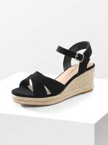 Women's Platform Wedges Sandals Espadrille Dressy Casual Summer Comfortable High Heeled With Adjustable Buckle Shoes - 黑色 - 查看 5