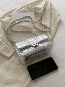 Summer Lightweight Exquisite Texture Small Bag For Women, 2024 New Silver Small Square Bag With High-End Chain, Crossbody Bag