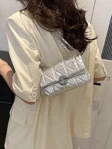 Summer Lightweight Exquisite Texture Small Bag For Women, 2024 New Silver Small Square Bag With High-End Chain, Crossbody Bag