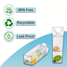 1入組17oz/34oz大容量牛奶盒造型水瓶，家用廚房、戶外運動、露營、健身房必備透明方形瓶 - 透明 - 查看 7