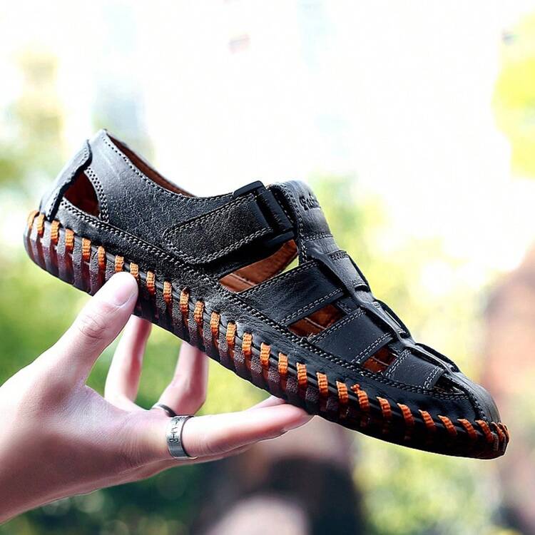 Men Hand Stitched Sandals Outdoor Business Casual Leather Beach Shoes For Men SHEIN UK