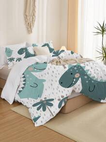 Juego de funda nórdica impresa con patrón de dinosaurios lindos de 3 piezas (1 funda nórdica + 2 fundas de almohada, sin relleno), ropa de cama suave y acogedora para dormitorio o habitación de invitados, adecuada para todas las personas y puede ser utilizada en todas las estaciones. - Multicolor - Ver 4