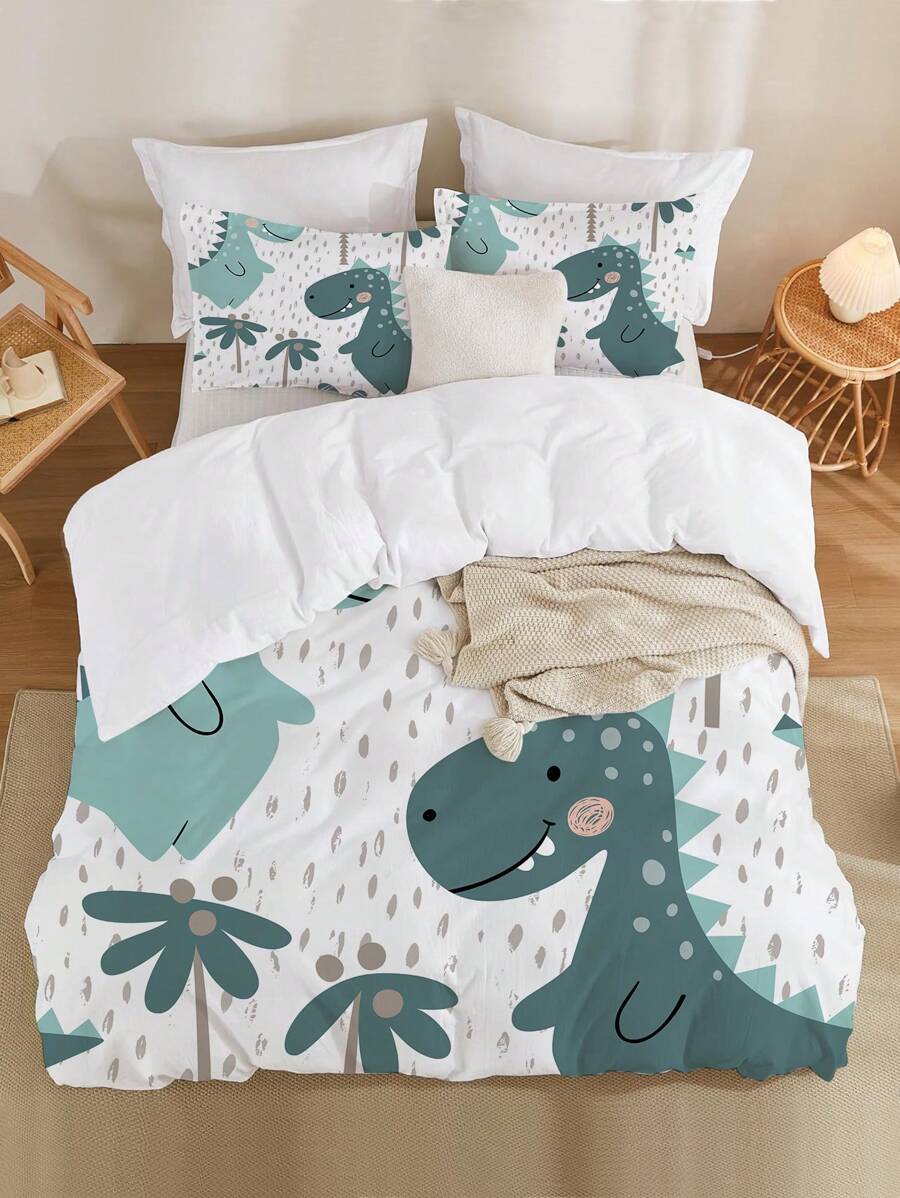 Juego de funda nórdica impresa con patrón de dinosaurios lindos de 3 piezas (1 funda nórdica + 2 fundas de almohada, sin relleno), ropa de cama suave y acogedora para dormitorio o habitación de invitados, adecuada para todas las personas y puede ser utilizada en todas las estaciones. - Multicolor - Ver 1