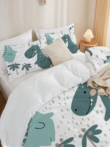 Juego de funda nórdica impresa con patrón de dinosaurios lindos de 3 piezas (1 funda nórdica + 2 fundas de almohada, sin relleno), ropa de cama suave y acogedora para dormitorio o habitación de invitados, adecuada para todas las personas y puede ser utilizada en todas las estaciones. - Multicolor - Ver 5