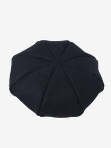 LEAJOURNO. 1頂女士復古英倫風貝雷帽，四季皆宜，韓國時尚，簡約純色八角帽，日式畫家帽 - 黑色 - 查看 3