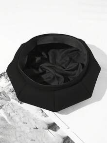 LEAJOURNO. 1頂女士復古英倫風貝雷帽，四季皆宜，韓國時尚，簡約純色八角帽，日式畫家帽 - 黑色 - 查看 5