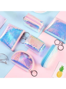 1pc Women's Mini Cute Transparent PVC Coin Purse With Keychain, Convenient Portable Change Pouch - Multicolor - View 2