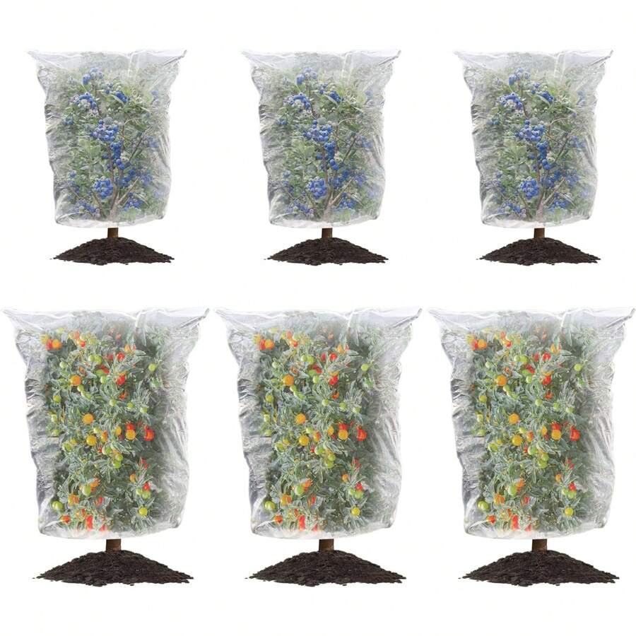 6 Packs 2 Size Insect Bird Barrier Netting Mesh With Drawstring- Garden Bug Netting Plant Cover- Fruit Tree Net For Protect Plant Fruits Citrus Flower From Insect Bird Eating - White - View 1