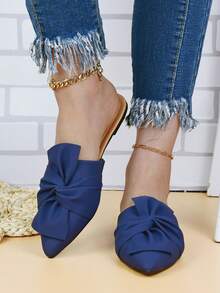 Damen flache Schuhe mit spitzer Kappe, elegante Mules mit Schleife, einfache und bequeme weiche Sohle modische Flats - marineblau - Übersicht 5