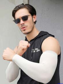 1双男士夏季防晒冰丝袖套，宽松版型，防紫外线，白色手套，保暖臂套，秋季服装，万圣节装扮，黑色袖套，男士礼物 - 彩色 - 查看 5