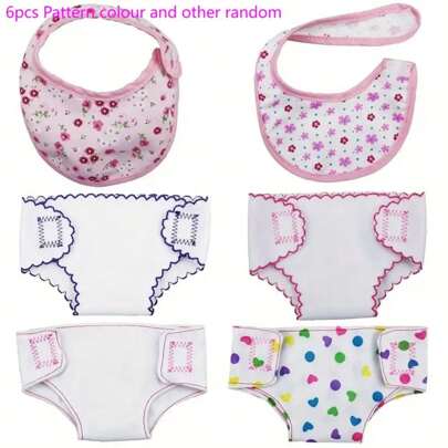 圣诞装饰 1/2/4/6/12 件娃娃尿布和围兜适合 14-18 英寸婴儿娃娃，适合女孩和男孩娃娃、节日和生日礼物、娃娃配件（各种图案和颜色）