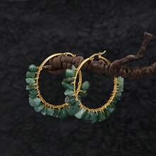 1 对波西米亚风格不锈钢不对称天然石串珠耳环，完美的夏日假日配饰 - 彩色 - 查看 21