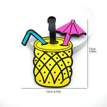 1 pieza/2 piezas Etiqueta de equipaje de PVC con diseño creativo de dibujos animados de piña y árbol de coco, etiqueta de dirección para parejas, esencial de viaje para mochila, bolsa de viaje, maleta y equipo de viaje, de vuelta a la escuela - Multicolor - Ver 5