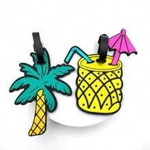 1 pieza/2 piezas Etiqueta de equipaje de PVC con diseño creativo de dibujos animados de piña y árbol de coco, etiqueta de dirección para parejas, esencial de viaje para mochila, bolsa de viaje, maleta y equipo de viaje, de vuelta a la escuela - Multicolor - Ver 2
