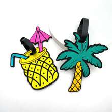 1 pieza/2 piezas Etiqueta de equipaje de PVC con diseño creativo de dibujos animados de piña y árbol de coco, etiqueta de dirección para parejas, esencial de viaje para mochila, bolsa de viaje, maleta y equipo de viaje, de vuelta a la escuela - Multicolor - Ver 1