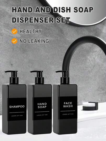 WCIC 1/2/3 عبوات زجاجات مربعة 500 مل زرقاء/سوداء/بنية/شفافة مع 12 ملصق مقاوم للماء، 16.9 أونصة زجاجات مصرف للصابون القابلة لإعادة التعبئة، حامل الزجاجة، مجموعة موزعات الصابون اليدوي وصابون الصحون للمطبخ ، زجاجات مضخة للشامبو والبلسم، زجاجات بلاستيكية إعادة استخدام مضخة الضغط للحمام المطبخ الفندق شامبو بلسم ، غسول الجسم