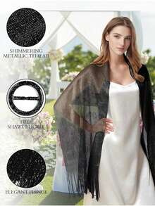 时尚女士围巾披肩和披肩，适合晚礼服，女士披肩和披肩，适合晚装的优雅披肩和披肩 - 彩色 - 查看 9