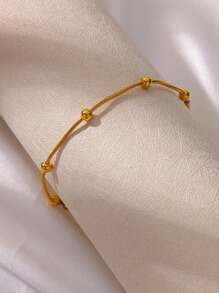 1PC Minimalist Round Snake Chain Beaded Necklace & Bracelet & Anklet For Women 18K Gold Plated Stainless Steel Chain Adjustable Size Fashion Jewelry Accessories (Sold Separately)