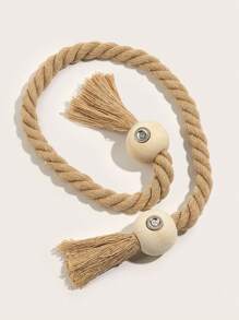 1件/2件/4件装棉绳木质复古流苏窗帘绑带，带磁性扣，多种款式和颜色可选，适用于窗帘固定和收纳 - 咖啡棕 - 查看 9