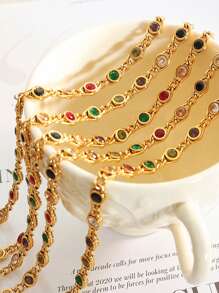 1set MiDuoDuo European & American Style Colorful Zirconia & Chain Link Design Stainless Steel Jewelry Set, Fashion - Dopamine Necklace Set - View 3